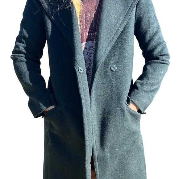 Ann Taylor Wool Blend Belted Long Coat XS Dark teal Classic Winter Overcoat - Picture 7 of 8